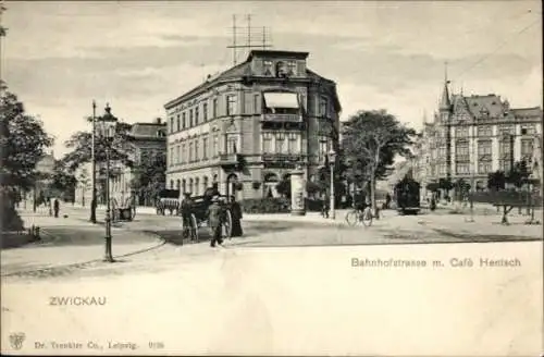 Ak Zwickau in Sachsen, Bahnhofstraße, Café Hentsch