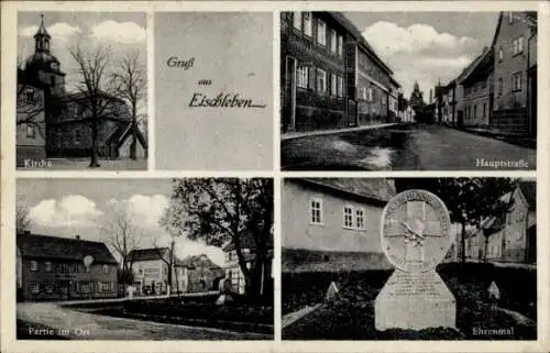 Ak Eischleben Amt Wachsenburg Thüringen, Kirche, Hauptstraße, Ortspartie, Ehrenmal