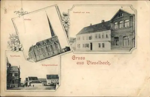 Ak Vieselbach Erfurt in Thüringen, Gasthof zur Aue, Kirche, Sparkasse