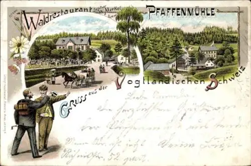 Litho Plauen im Vogtland, Waldrestaurant zur Pfaffenmühle, Vogtländische Schweiz