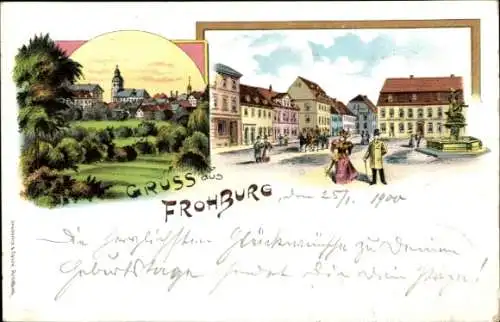 Litho Frohburg in Sachsen, Platz, Brunnen