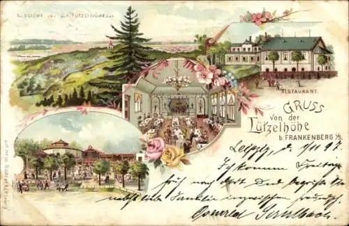 Litho Frankenberg an der Zschopau Sachsen, Lützelhöhe, Restaurant, Garten, Saal