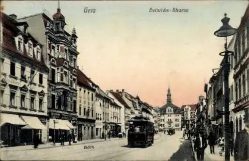 Ak Gera Thüringen, Straßenbahn, Heinrichs Straße, Café