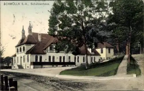 Ak Schmölln in Thüringen, Straßenpartie mit Blick auf das Schützenhaus