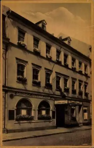 Ak Meerane in Sachsen, Hotel Goldener Löwe, Leo Müller, Eingang