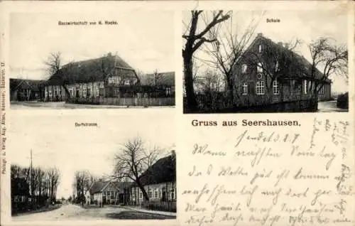 Ak Seershausen Meinersen in Niedersachsen, Gastwirtschaft, Schule, Dorfstraße