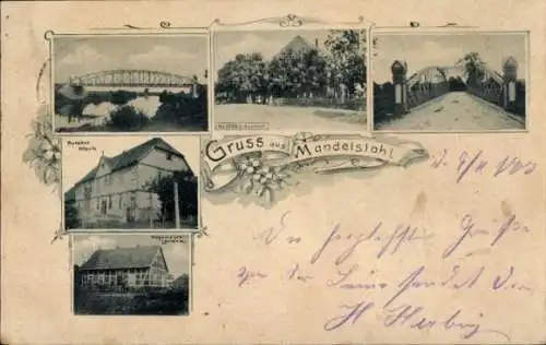 Ak Mandelsloh Neustadt am Rübenberge, Gasthaus, Brücke, Ortsansichten