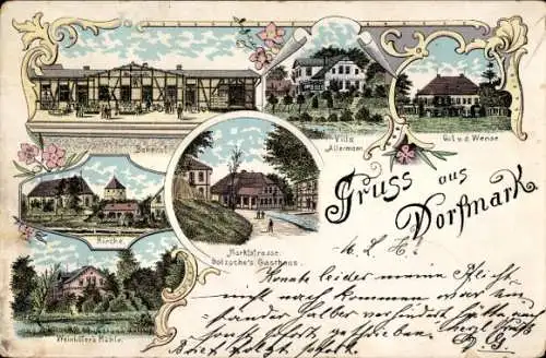 Litho Dorfmark Bad Fallingbostel, Gut v. d. Wense, Bahnhof, Villa Allermann, Marktstraße, Kirche