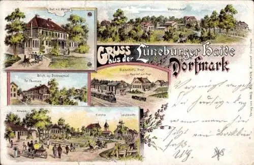 Litho Dorfmark Bad Fallingbostel, Gut Wense, Westendorf, Bahnhof, Gasthof zur Post