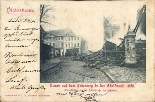 Ak Hildesheim in Niedersachsen, Brand auf dem Hohenweg in der Christnacht 1898