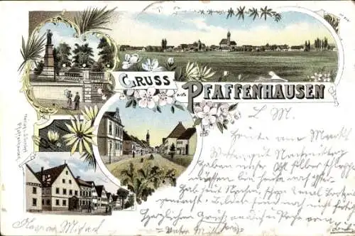 Litho Pfaffenhausen in Oberschwaben Unterallgäu, Denkmal, Ortsansichten