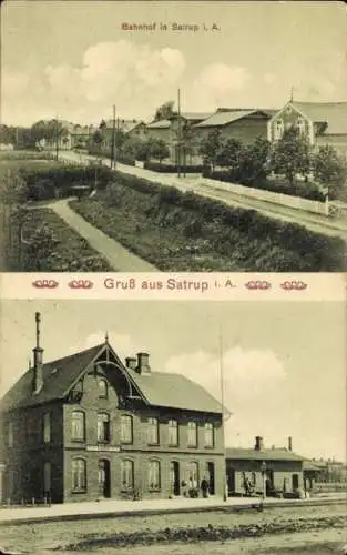 Ak Satrup in Angeln, Bahnhof, Gleisseite