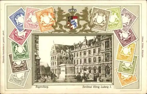 Briefmarken Ak Regensburg an der Donau Oberpfalz, Denkmal König Ludwig I