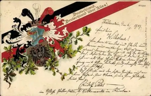 Wappen Litho Deutschland über Alles, Eichenlaub, Schwarzer Adler