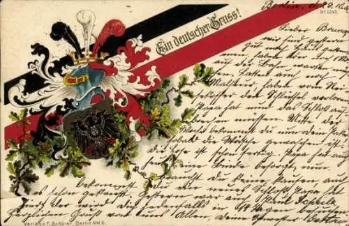 Wappen Litho Ein deutscher Gruß, Patriotik Kaiserreich