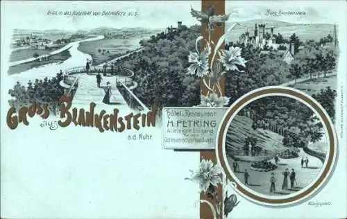 Litho Blankenstein Ruhr Hattingen, Burg, Hotel und Restaurant H. Petring