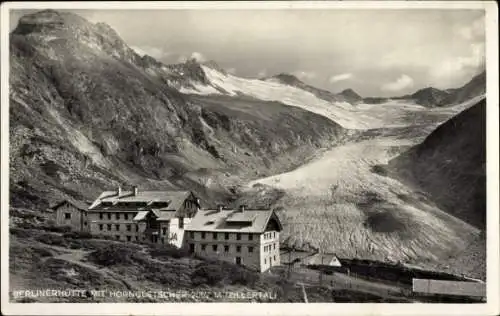 Ak Ginzling Mayrhofen Tirol, Berliner Hütte mit Horngletscher
