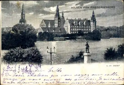 Mondschein Ak Hillerød Hilleröd Dänemark, Frederiksborg Slot
