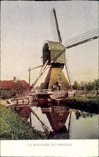 Ak Niederlande, Ortspartie, Windmühle