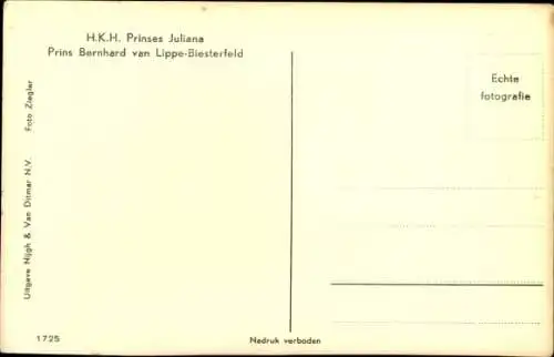 Ak Prinzessin Juliana, Prinz Bernhard von Lippe Biesterfeld
