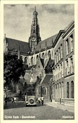 Ak Haarlem Nordholland Niederlande, Große Kirche, Damstraat