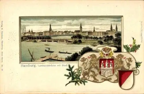 Präge Wappen Passepartout Ak Hamburg, Panorama, Lombardsbrücke