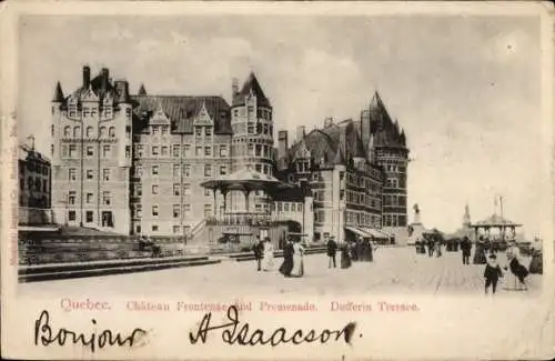 Ak Quebec Kanada, Frontenac Castle und Promenade, Dufferin Terrace