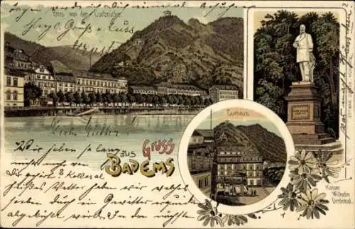Litho Bad Ems an der Lahn, Kurhaus, Kaiser-Wilhelm-Denkmal