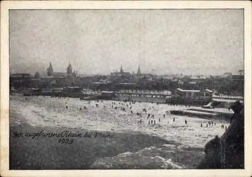 Ak Mainz am Rhein, zugefrorener Rhein 1929