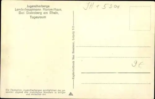 Ak Bad Godesberg Bonn am Rhein, Jugendherberge Landeshauptmann Horion-Haus, Tagesraum