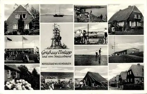 Ak Voslapp Wilhelmshaven, Geniusstrand, Zelt, Seeblick