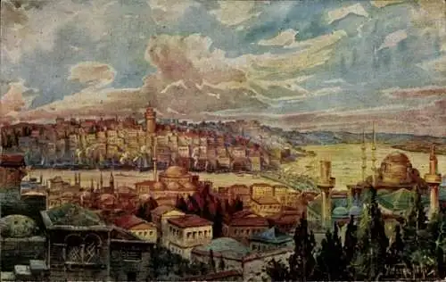 Künstler Ak Wagenführ, Galata Konstantinopel Istanbul Türkei, Panorama, Pera
