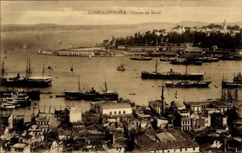 Ak Konstantinopel Istanbul Türkei, Pointe de Serail, Stadtansicht, Hafen, Schiffe