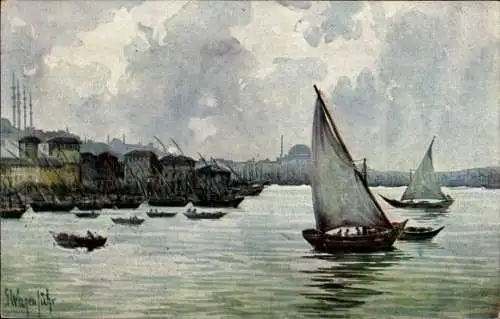 Künstler Ak Wagenführ, S., Konstantinopel Istanbul Türkei, Corne d'Or, Goldener Winkel, Segelboote