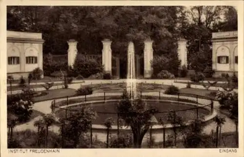 Ak Freudenhain Passau an der Donau, Institut, Eingang, Parkanlage, Springbrunnen