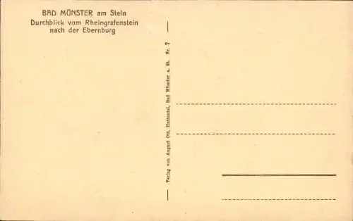 Ak Bad Münster am Stein Ebernburg, Durchblick vom Rheingrafenstein auf die Ebernburg