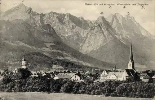 Ak Garmisch Partenkirchen in Oberbayern, Kirchen, Alpspitze, Waxenstein, Zugspitze