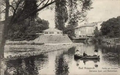 Ak Bad Kreuznach in Rheinland Pfalz, Kurpark, Fluss, Ruderboote, Pavillon