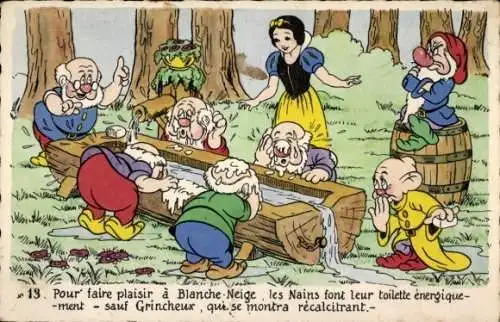 Ak Walt Disney, Schneewittchen, Zwerge beim Waschen