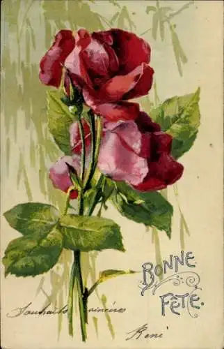 Präge Ak Glückwunsch, Rosenblüten