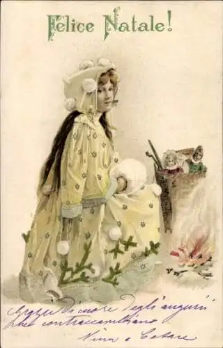 Litho Glückwunsch Weihnachten, Mädchen, Geschenke