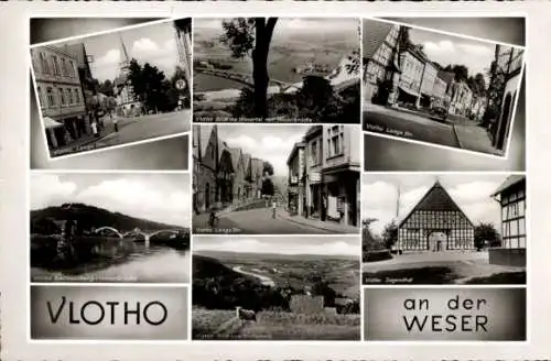 Ak Vlotho an der Weser, Jugendhof, Lange Straße, Weserbrücke, Amthausberg, Blick ins Wesertal