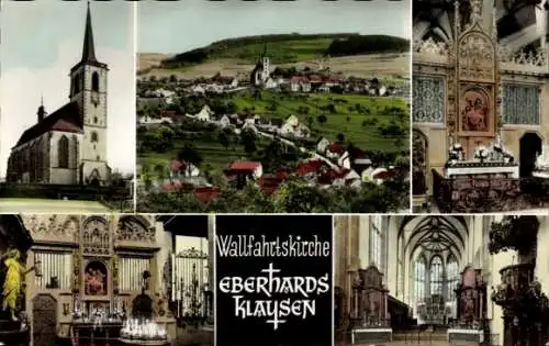 Ak Eberhardsklausen Klausen in der Eifel, Totalansicht, Wallfahrtskirche, Außenansicht, Innenansicht