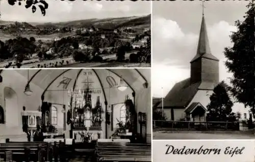 Ak Dedenborn Simmerath in der Eifel, Totalansicht, Kirche, Außenansicht, Innenraum