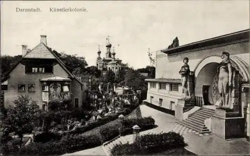 Ak Darmstadt in Hessen, Künstlerkolonie, Statuen