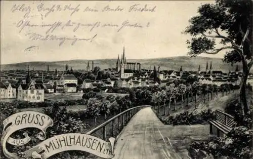 Ak Mühlhausen in Thüringen, Gesamtansicht, Kirche