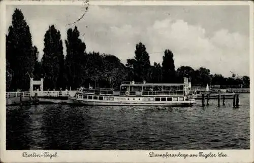 Ak Berlin Reinickendorf Tegel, Tegeler See, Dampferanlage, Dampfschiff