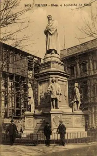 Ak Milano Mailand Lombardia, Denkmal von Leonardo da Vinci