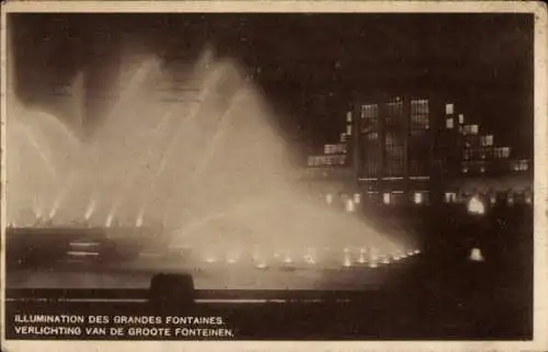 Ak Brüssel Brüssel, Ausstellung 1935, Beleuchtung der Großen Brunnen