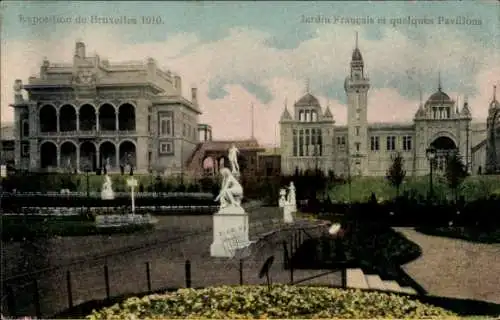 Ak Brüssel Brüssel, Ausstellung 1910, Französischer Garten, einige Pavillons